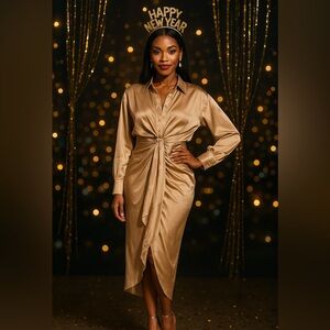 DO+BE Satin Tie-Front Midi Dress | Size S | Elegant Eveningwear